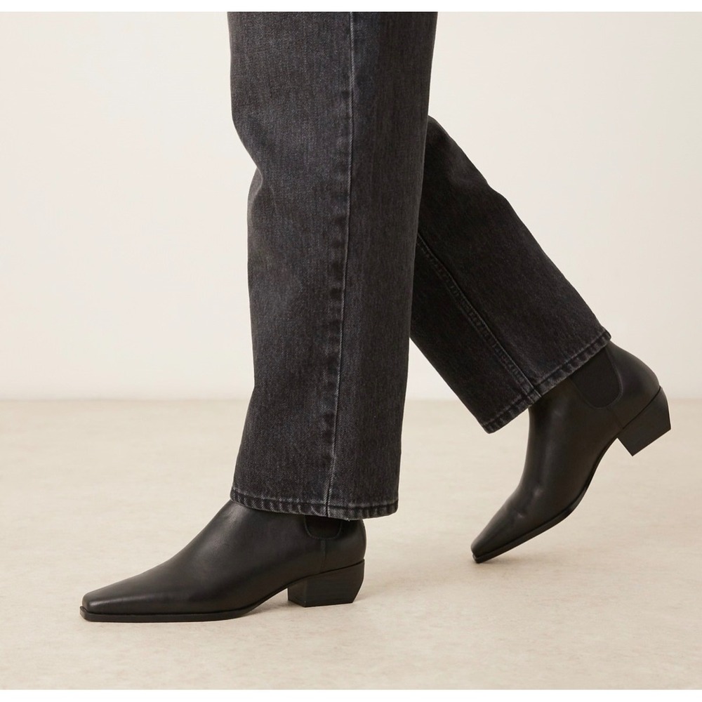 Mango  Square Toe Ankle Boots Chelsea Block Heel Womens 6.5